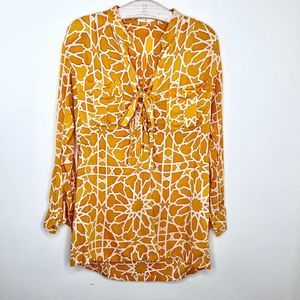 Indah Womens Laced Front Cover up Tunic Dress XS Geo Orange White Long Sleeve